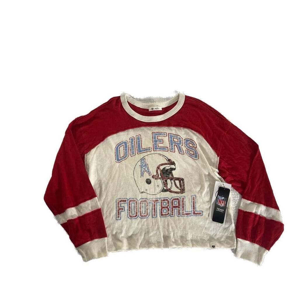 NWT Houston Oilers Football Crop Top, 47 Brand Vintage Style Long Sleeve, Size M